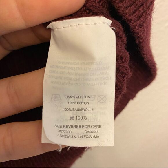 J CREW Burgundy red Fringe Sleeve Knit Sweater 100% cotton crew neck M - Picture 5 of 9